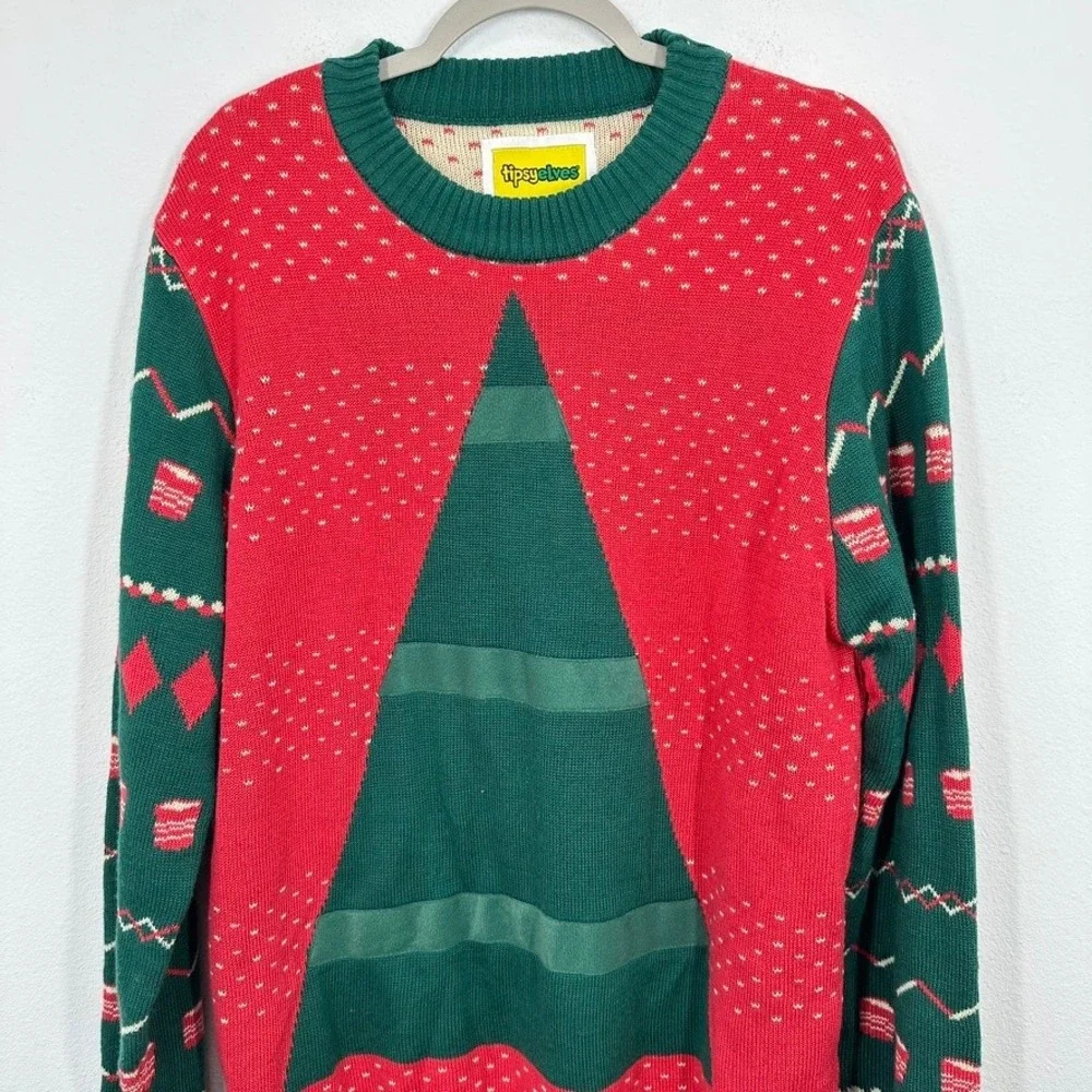 Tipsy Elves Christmas Tree Ugly Sweater Mens XXL Red Green Acrylic Holiday - Picture 3 of 9
